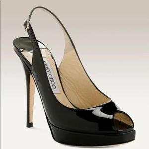Jimmy Choo Clue Black Leather Peep Toe Pumps